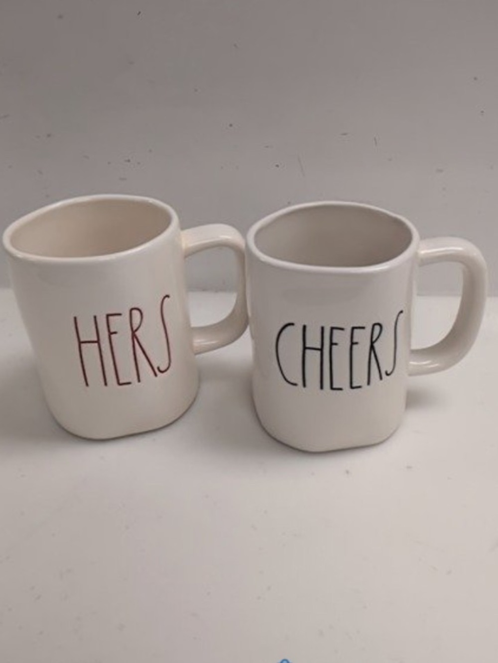 Rae Dunn white ceramic coffee tea mugs cups HERS/CHEERS
